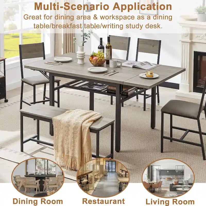 Table à manger extensible avec rabat, 6 places, style industriel moderne 63,2