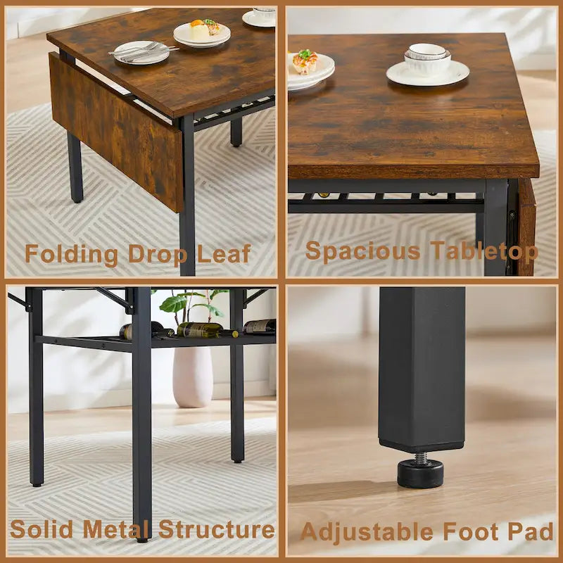 Table à manger extensible avec rabat, 6 places, style industriel moderne 63,2