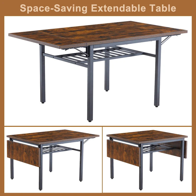 Table à manger extensible avec rabat, 6 places, style industriel moderne 63,2