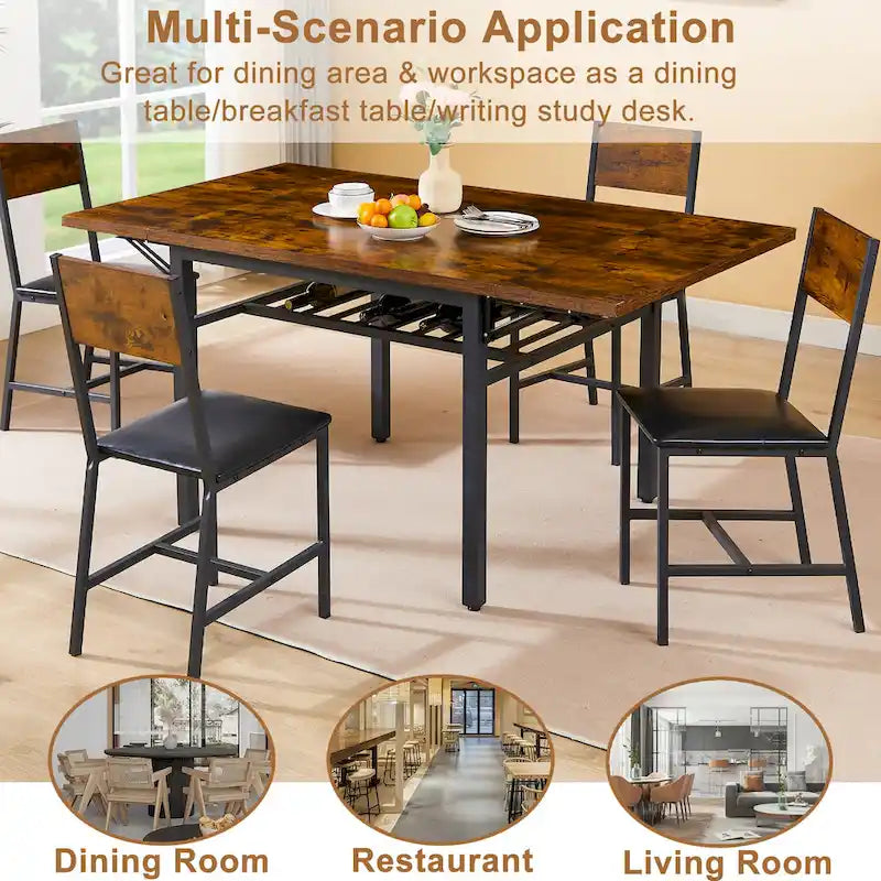 Table à manger extensible avec rabat, 6 places, style industriel moderne 63,2