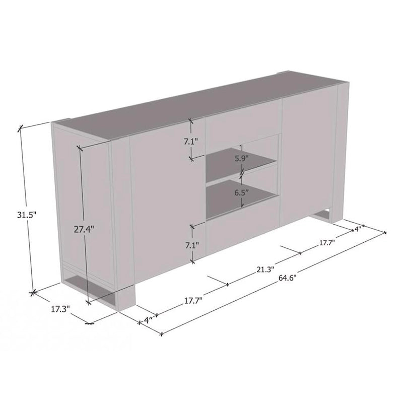 Buffet bahut moderne de 64,5 pouces avec rangement