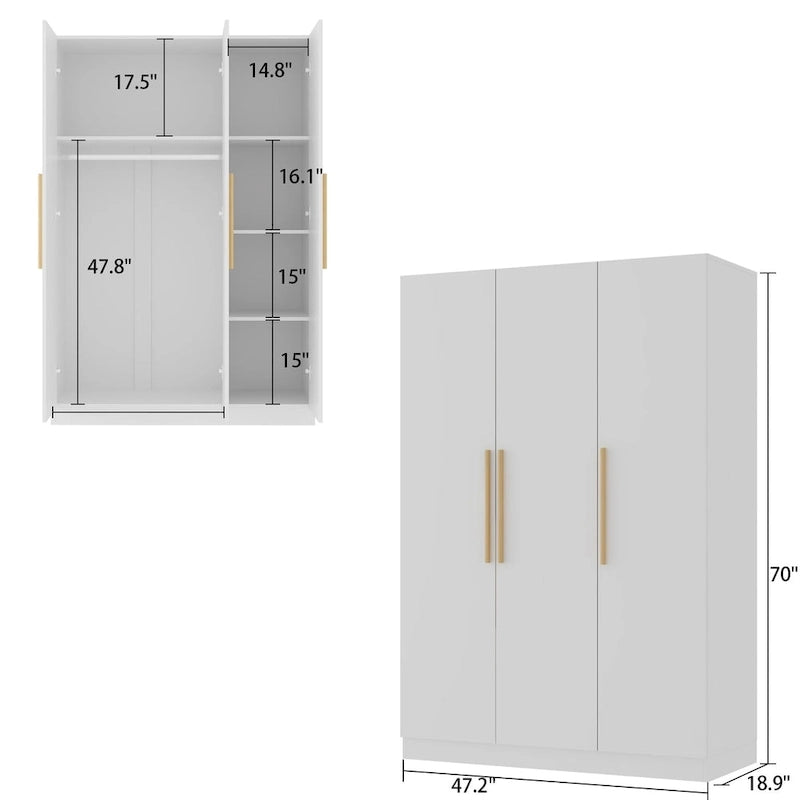 Armoire de rangement à trois portes, 70 H x 47,2 L, en blanc