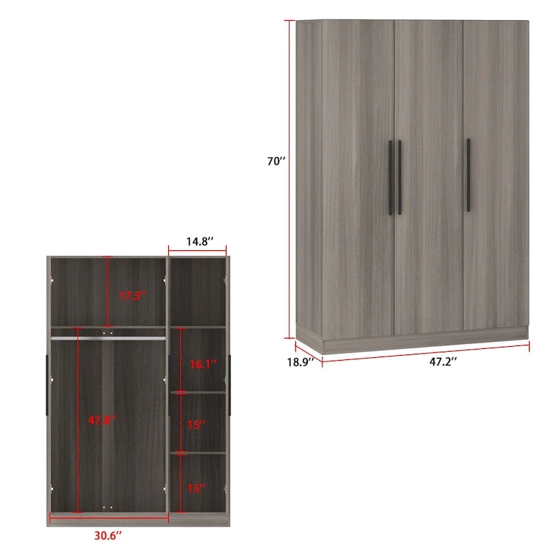 Armoire de rangement à trois portes, 70 H x 47,2 L, en blanc