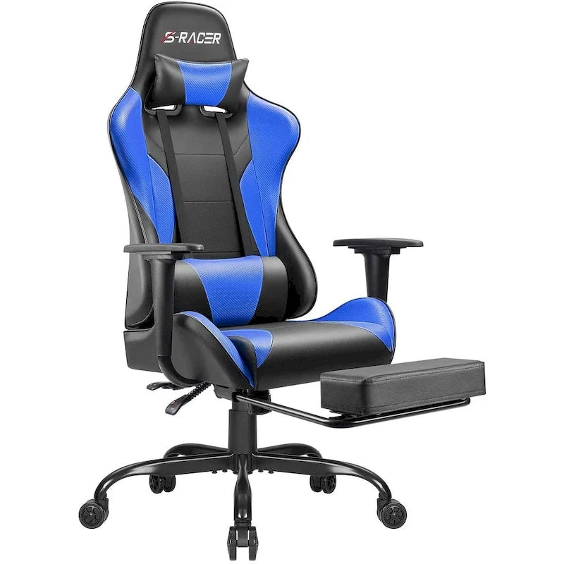 Chaise de gaming ergonomique avec repose-pieds et support lombaire