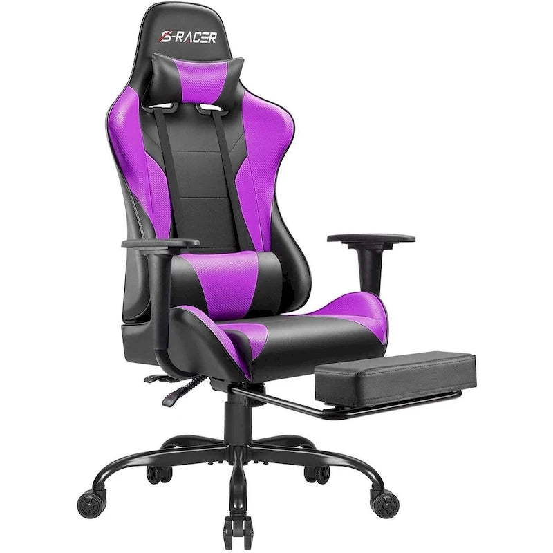Chaise de gaming ergonomique avec repose-pieds et support lombaire