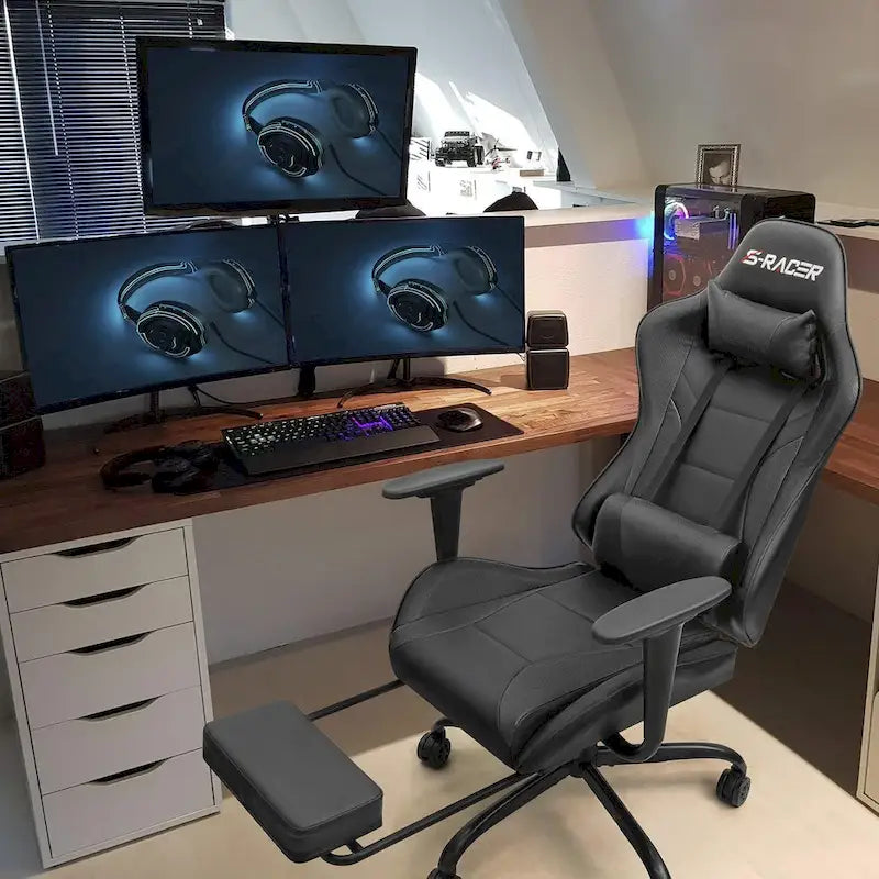 Chaise de gaming ergonomique avec repose-pieds et support lombaire