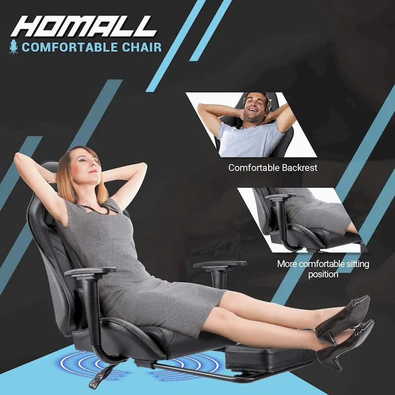 Chaise de gaming ergonomique avec repose-pieds et support lombaire
