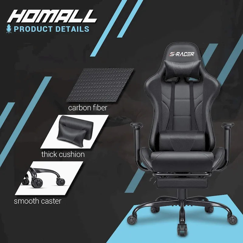 Chaise de gaming ergonomique avec repose-pieds et support lombaire