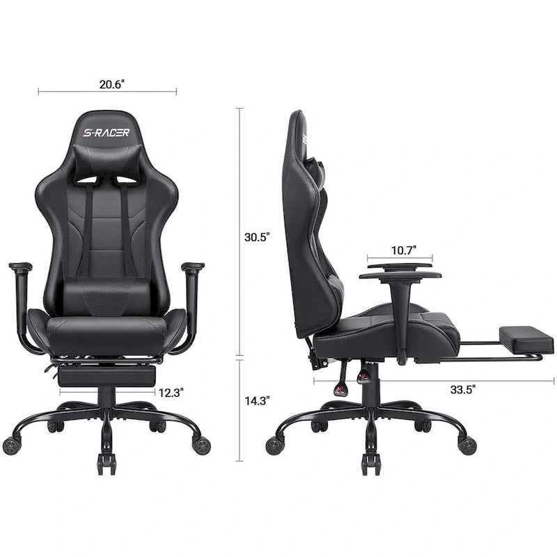 Chaise de gaming ergonomique avec repose-pieds et support lombaire