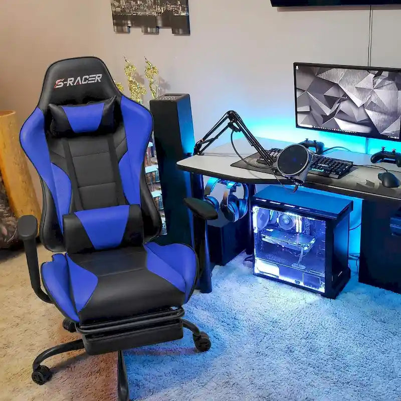 Chaise de gaming ergonomique avec repose-pieds et support lombaire