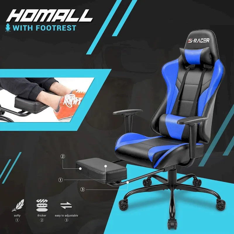 Chaise de gaming ergonomique avec repose-pieds et support lombaire