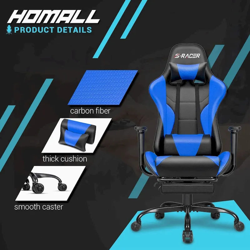 Chaise de gaming ergonomique avec repose-pieds et support lombaire
