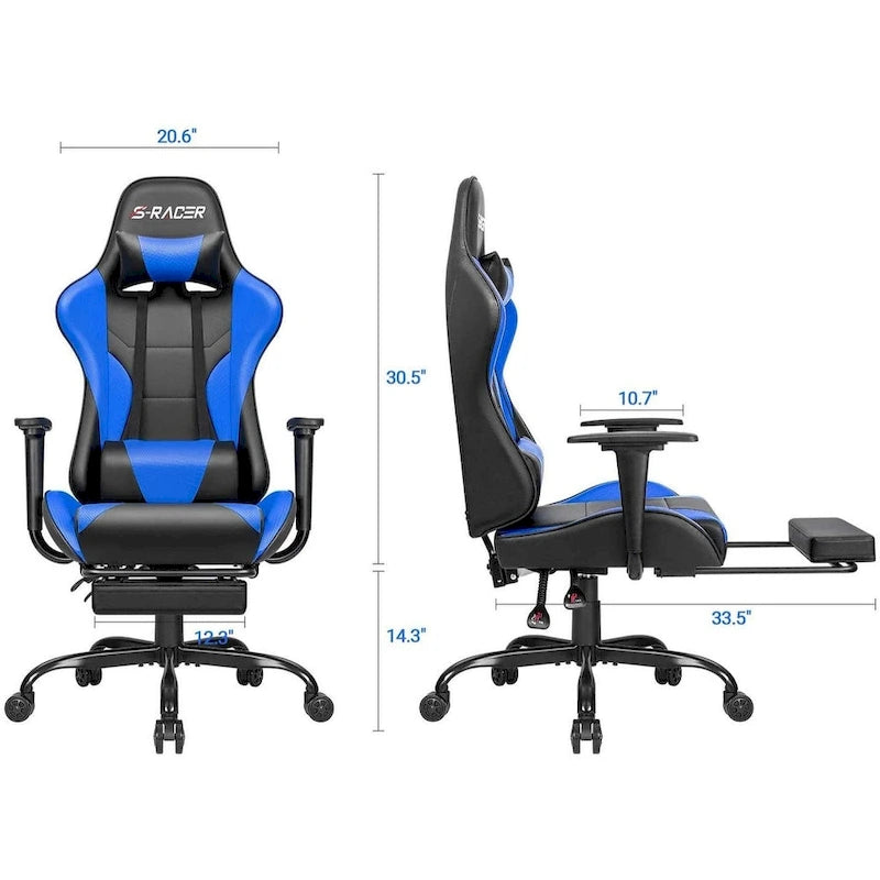 Chaise de gaming ergonomique avec repose-pieds et support lombaire