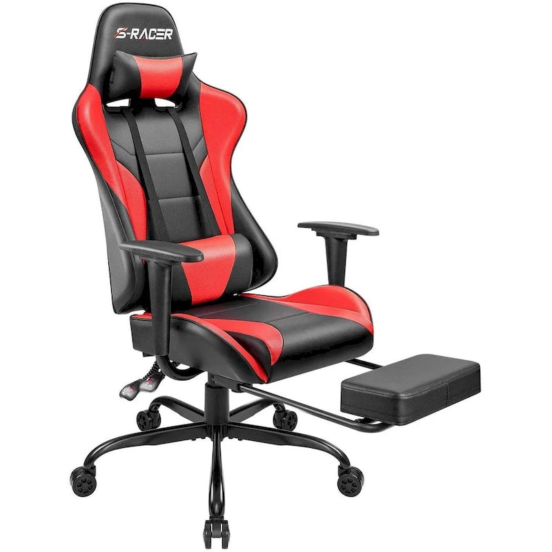 Chaise de gaming ergonomique avec repose-pieds et support lombaire