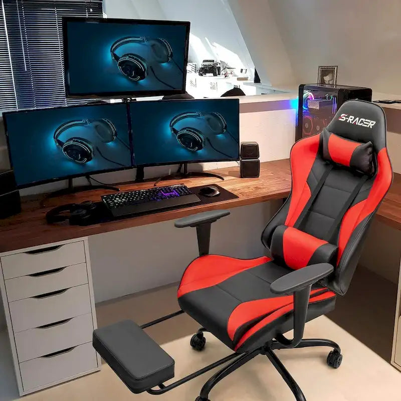 Chaise de gaming ergonomique avec repose-pieds et support lombaire