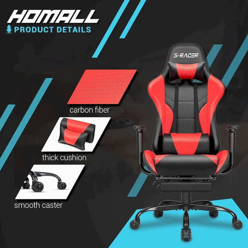 Chaise de gaming ergonomique avec repose-pieds et support lombaire