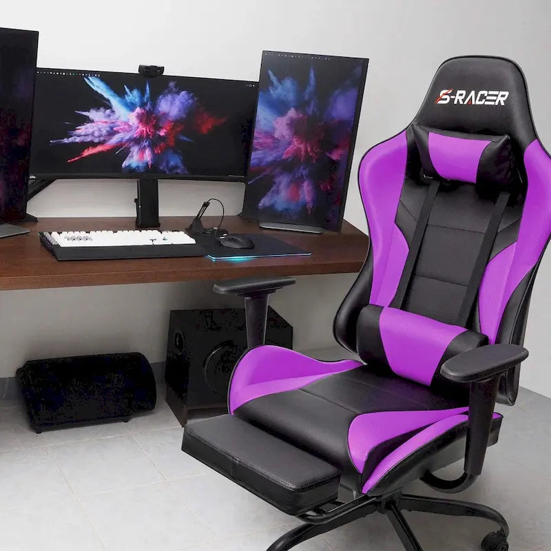 Chaise de gaming ergonomique avec repose-pieds et support lombaire
