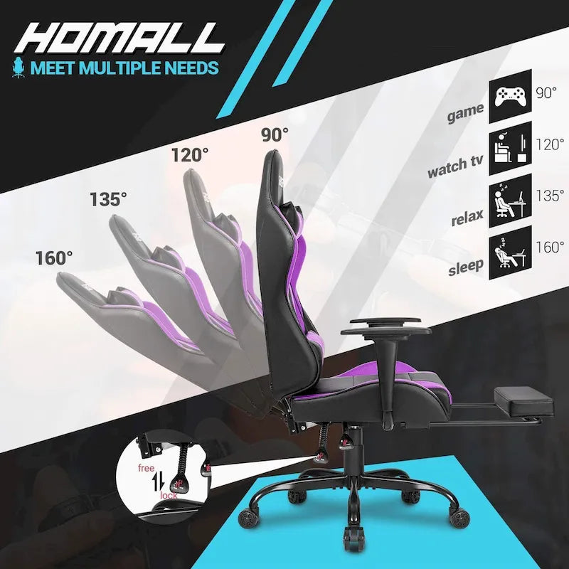 Chaise de gaming ergonomique avec repose-pieds et support lombaire