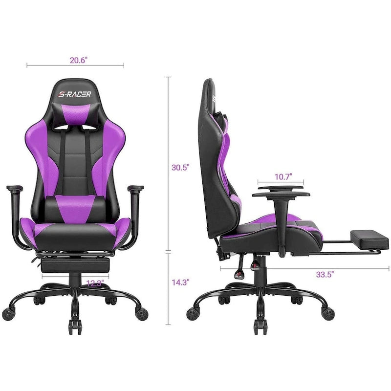 Chaise de gaming ergonomique avec repose-pieds et support lombaire