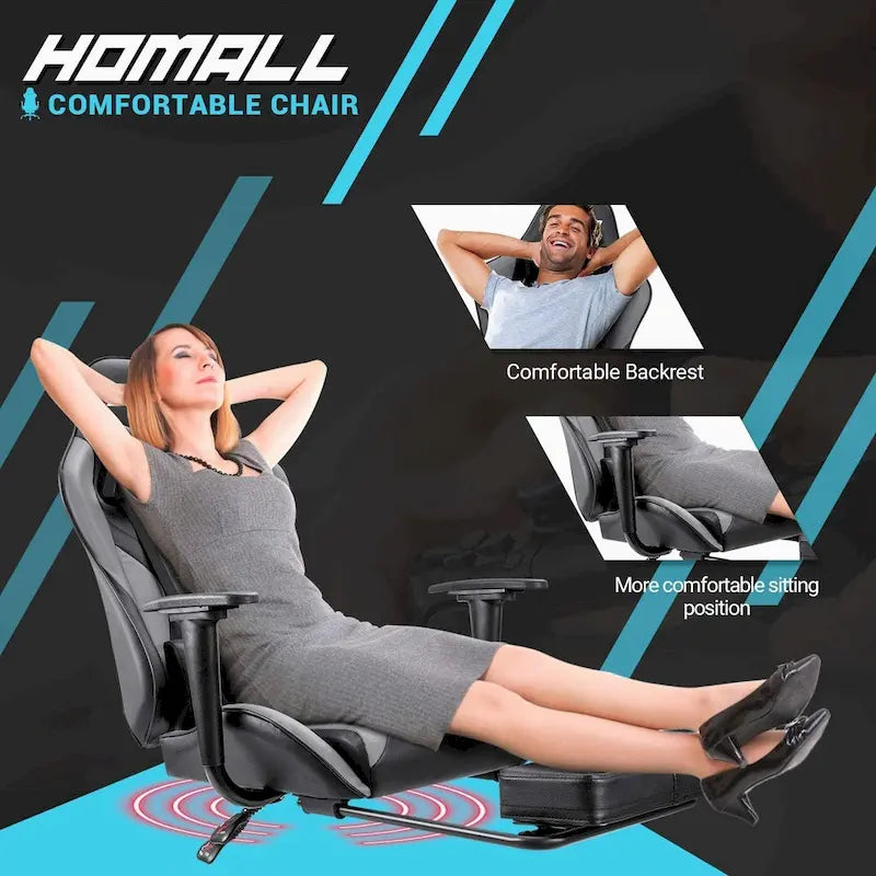 Chaise de gaming ergonomique avec repose-pieds et support lombaire