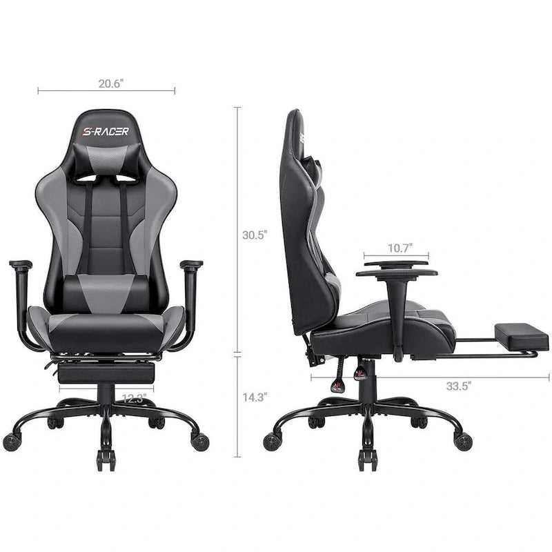 Chaise de gaming ergonomique avec repose-pieds et support lombaire