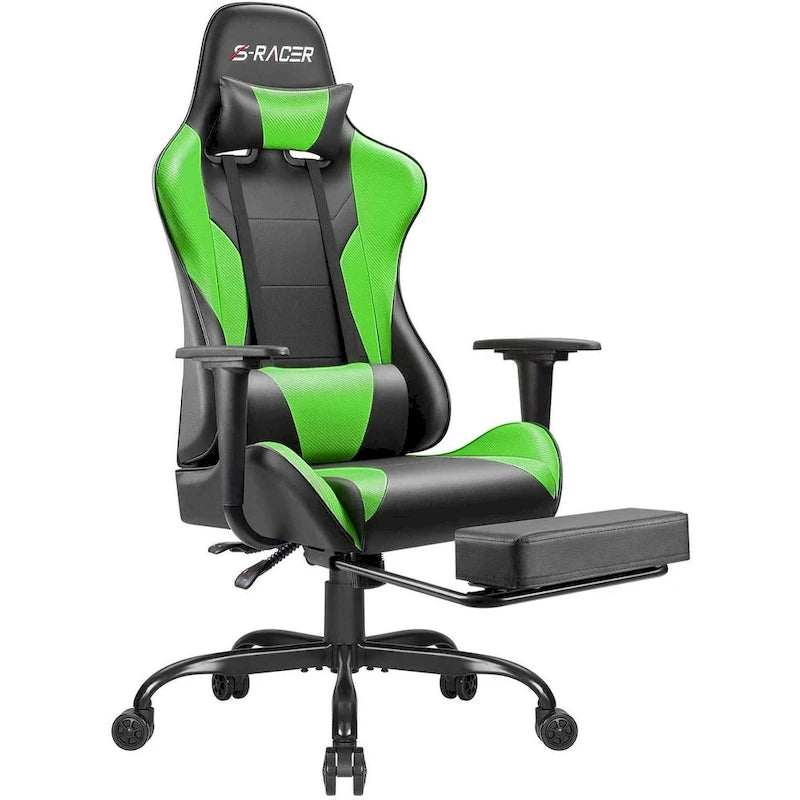 Chaise de gaming ergonomique avec repose-pieds et support lombaire