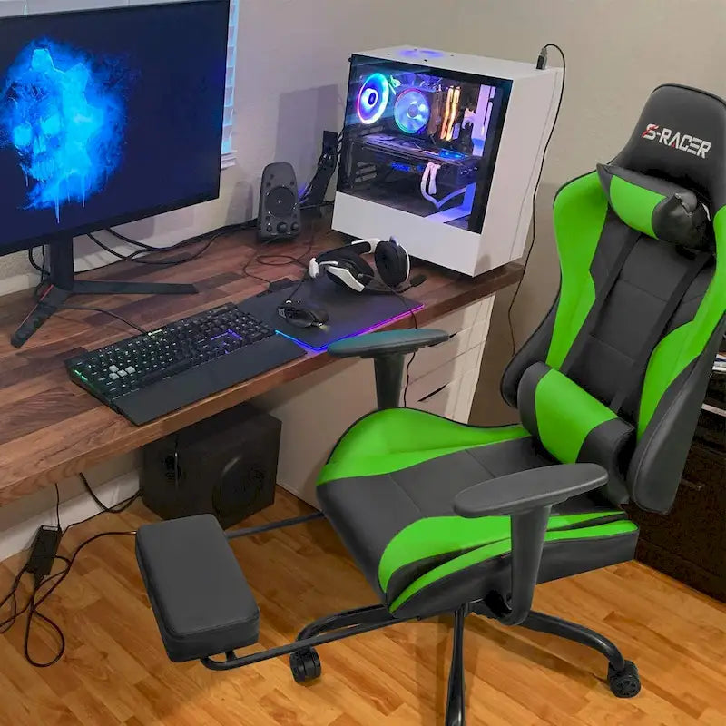Chaise de gaming ergonomique avec repose-pieds et support lombaire