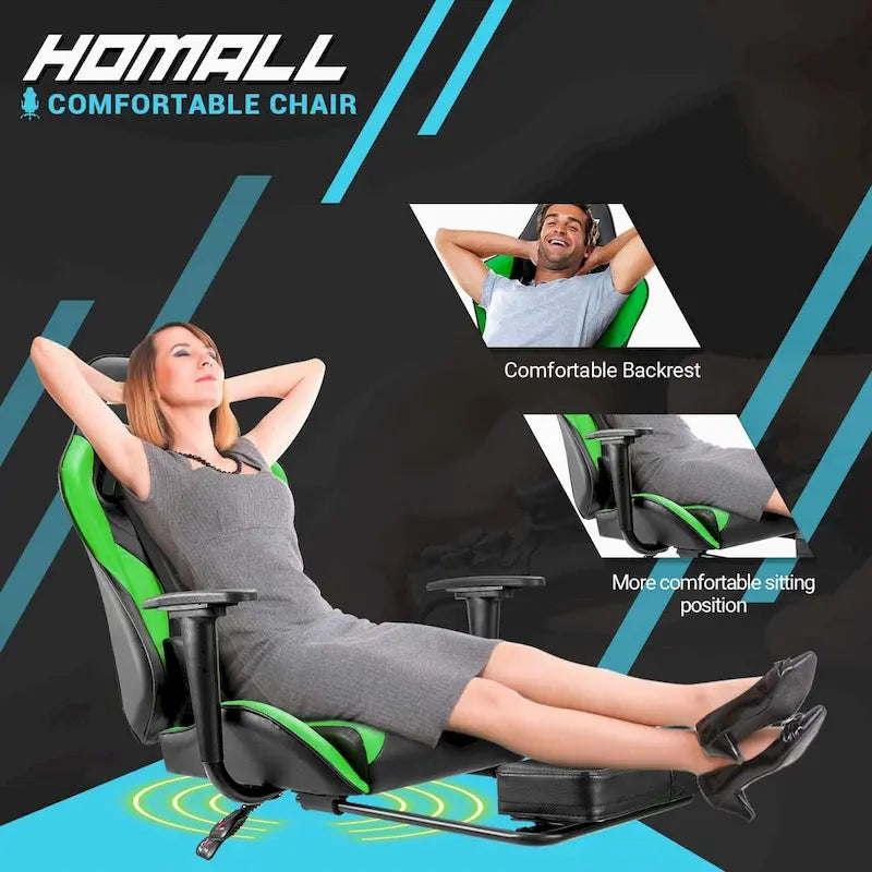 Chaise de gaming ergonomique avec repose-pieds et support lombaire