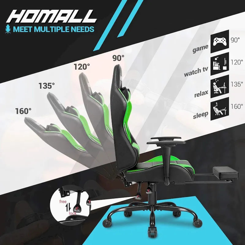 Chaise de gaming ergonomique avec repose-pieds et support lombaire