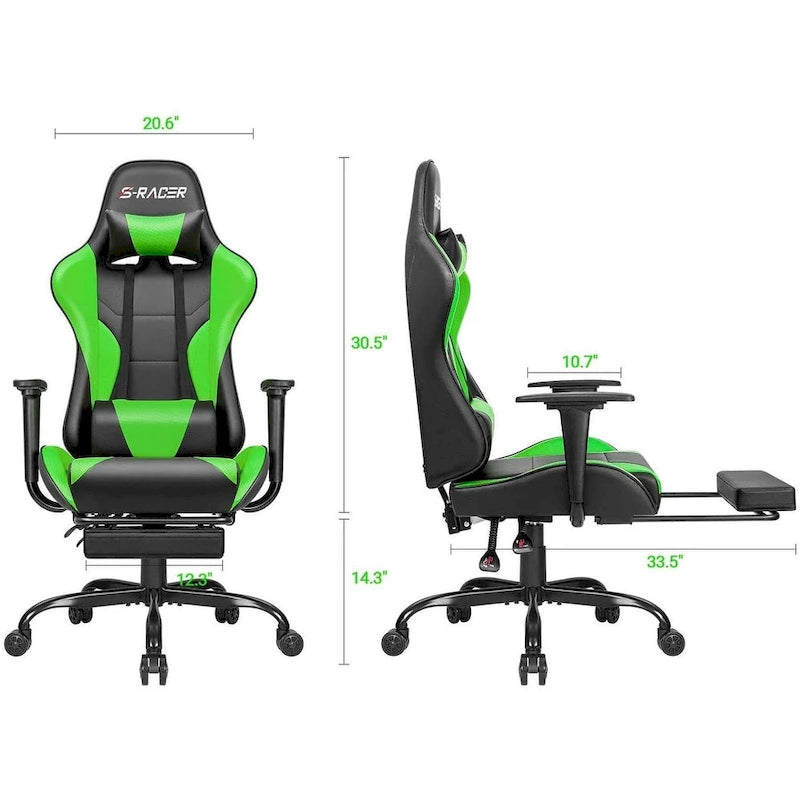 Chaise de gaming ergonomique avec repose-pieds et support lombaire