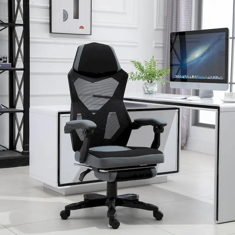 Chaise de Bureau Inclinable à Hauteur Réglable avec Repose-pieds Rétractable, Dossier en Maille