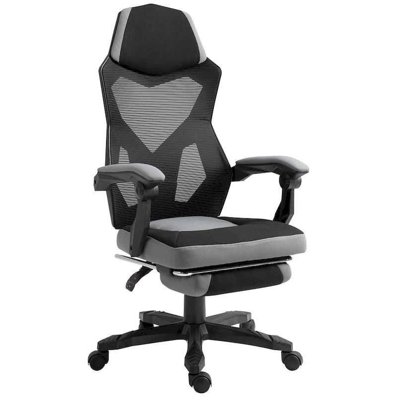 Chaise de Bureau Inclinable à Hauteur Réglable avec Repose-pieds Rétractable, Dossier en Maille