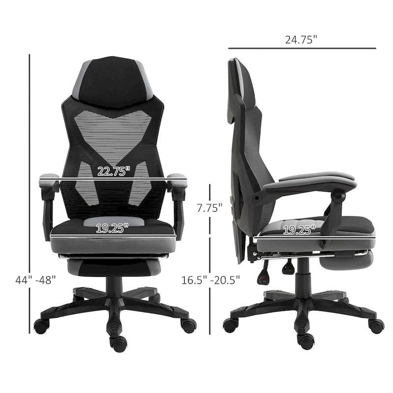 Chaise de Bureau Inclinable à Hauteur Réglable avec Repose-pieds Rétractable, Dossier en Maille