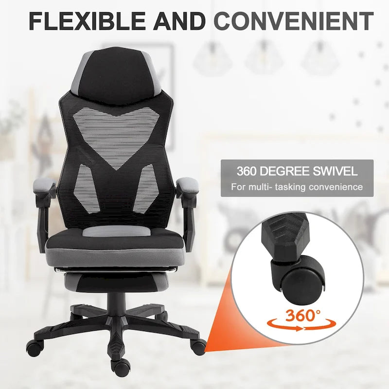 Chaise de Bureau Inclinable à Hauteur Réglable avec Repose-pieds Rétractable, Dossier en Maille