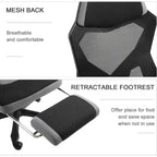 Chaise de Bureau Inclinable à Hauteur Réglable avec Repose-pieds Rétractable, Dossier en Maille