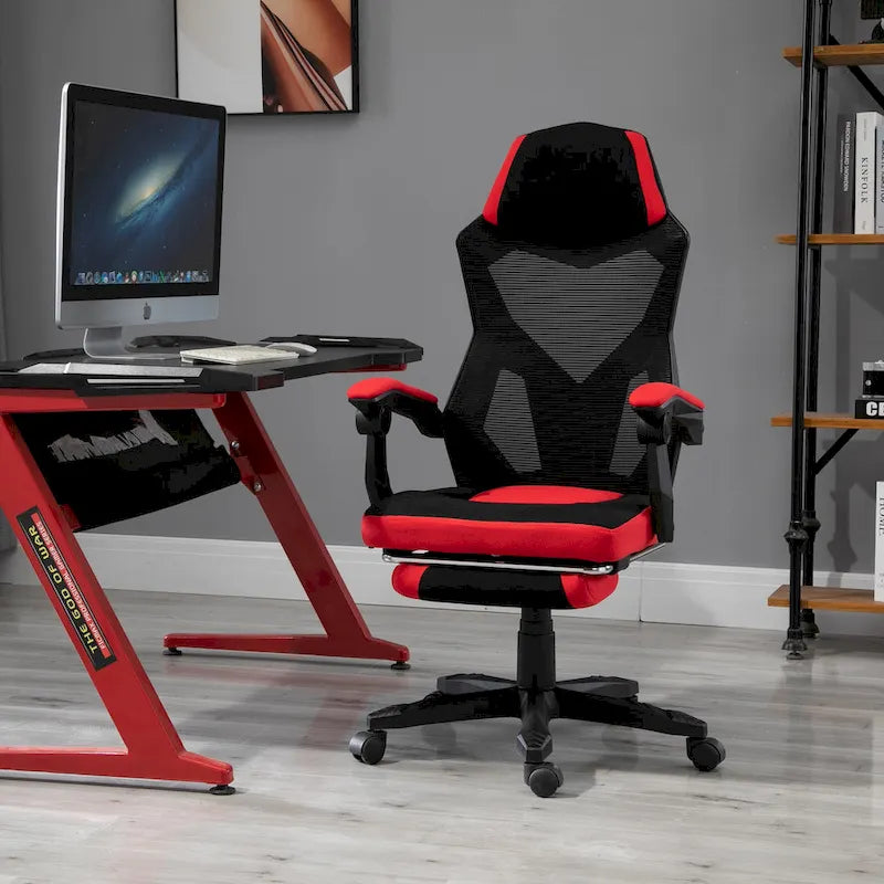 Chaise de Bureau Inclinable à Hauteur Réglable avec Repose-pieds Rétractable, Dossier en Maille