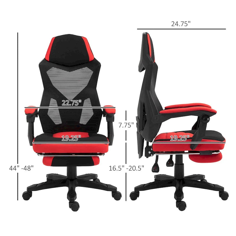 Chaise de Bureau Inclinable à Hauteur Réglable avec Repose-pieds Rétractable, Dossier en Maille