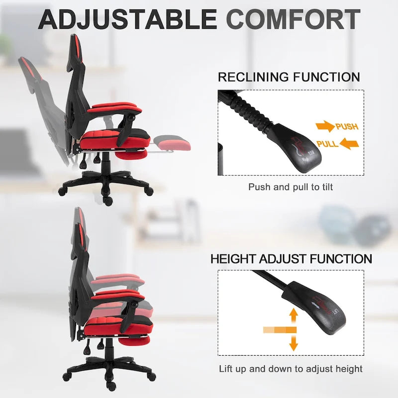 Chaise de Bureau Inclinable à Hauteur Réglable avec Repose-pieds Rétractable, Dossier en Maille