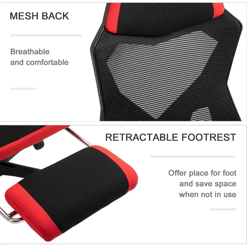 Chaise de Bureau Inclinable à Hauteur Réglable avec Repose-pieds Rétractable, Dossier en Maille