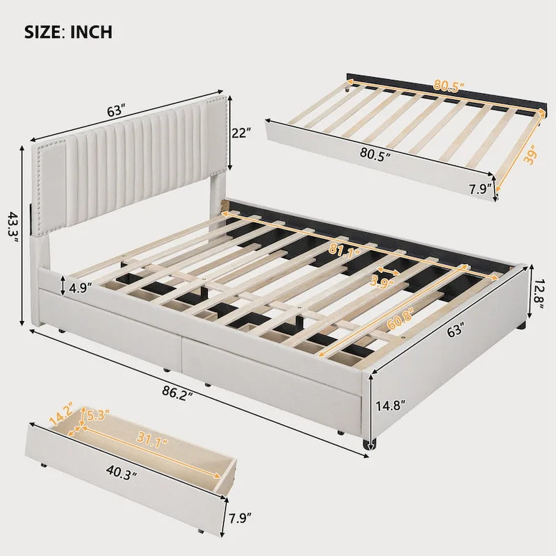 Lit Queen Size avec lit gigogne Twin XL