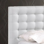 Lit plateforme queen-size moderne blanc avec tête de lit capitonnée