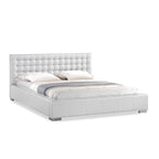 Lit plateforme queen-size moderne blanc avec tête de lit capitonnée