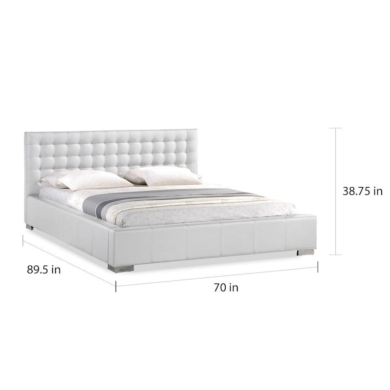 Lit plateforme queen-size moderne blanc avec tête de lit capitonnée