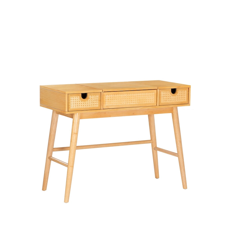 Meuble-lavabo en bois naturel avec 2 tiroirs en rotin