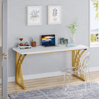 Bureau d'ordinateur moderne or/blanc, table à manger de 140 cm avec pieds dorés, coiffeuse, table de conférence