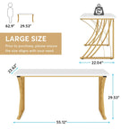 Bureau d'ordinateur moderne or/blanc, table à manger de 140 cm avec pieds dorés, coiffeuse, table de conférence
