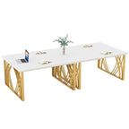 Bureau d'ordinateur moderne or/blanc, table à manger de 140 cm avec pieds dorés, coiffeuse, table de conférence