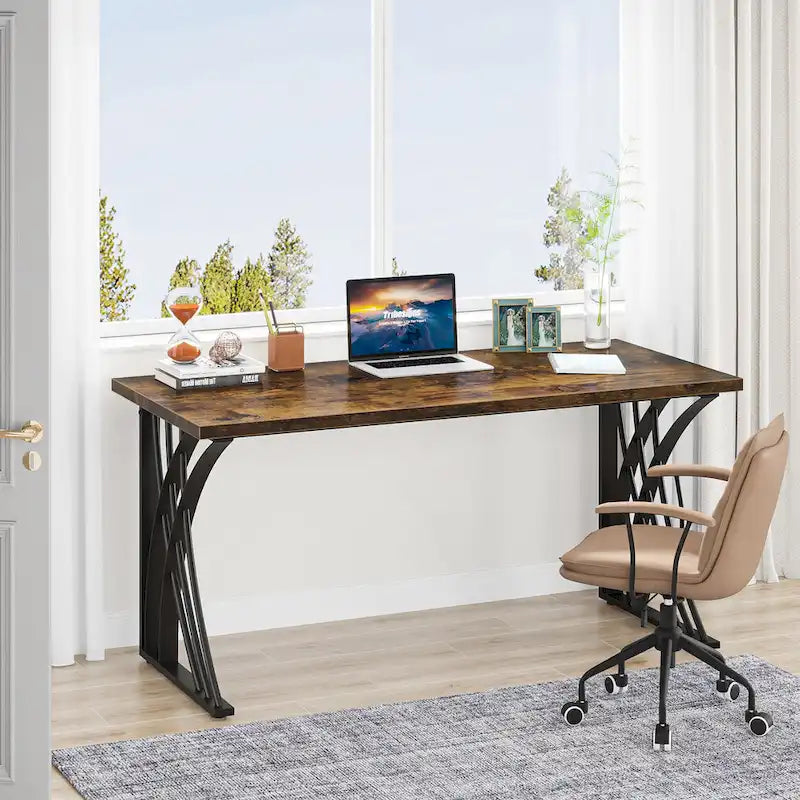 Bureau d'ordinateur moderne or/blanc, table à manger de 140 cm avec pieds dorés, coiffeuse, table de conférence