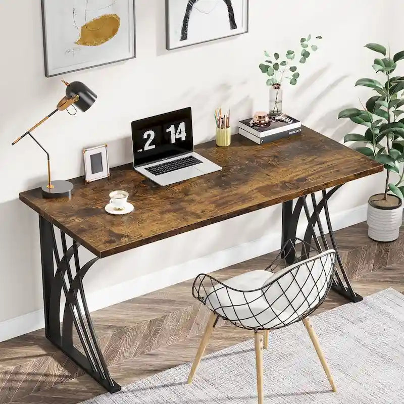 Bureau d'ordinateur moderne or/blanc, table à manger de 140 cm avec pieds dorés, coiffeuse, table de conférence