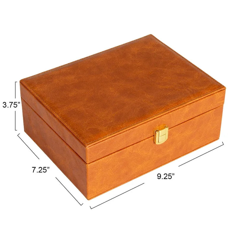 Boîte à bijoux 2 couches en cuir vegan avec fermoir - 23,6 L x 18,5 l x 9,6 H cm